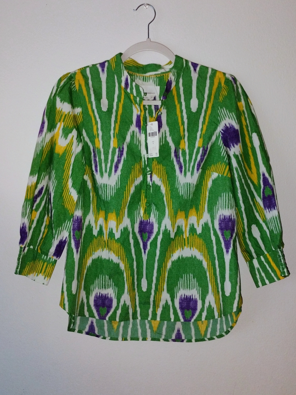 Green Patterned Split-Neck Women’s Blouse